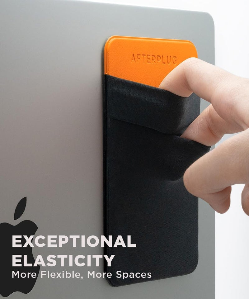 Afterplug 2-Pocket Adhesive Storage Pouch, Laptop Accessory Organizer for SSD, Magic Mouse, Cables, Black and Orange - Image 4